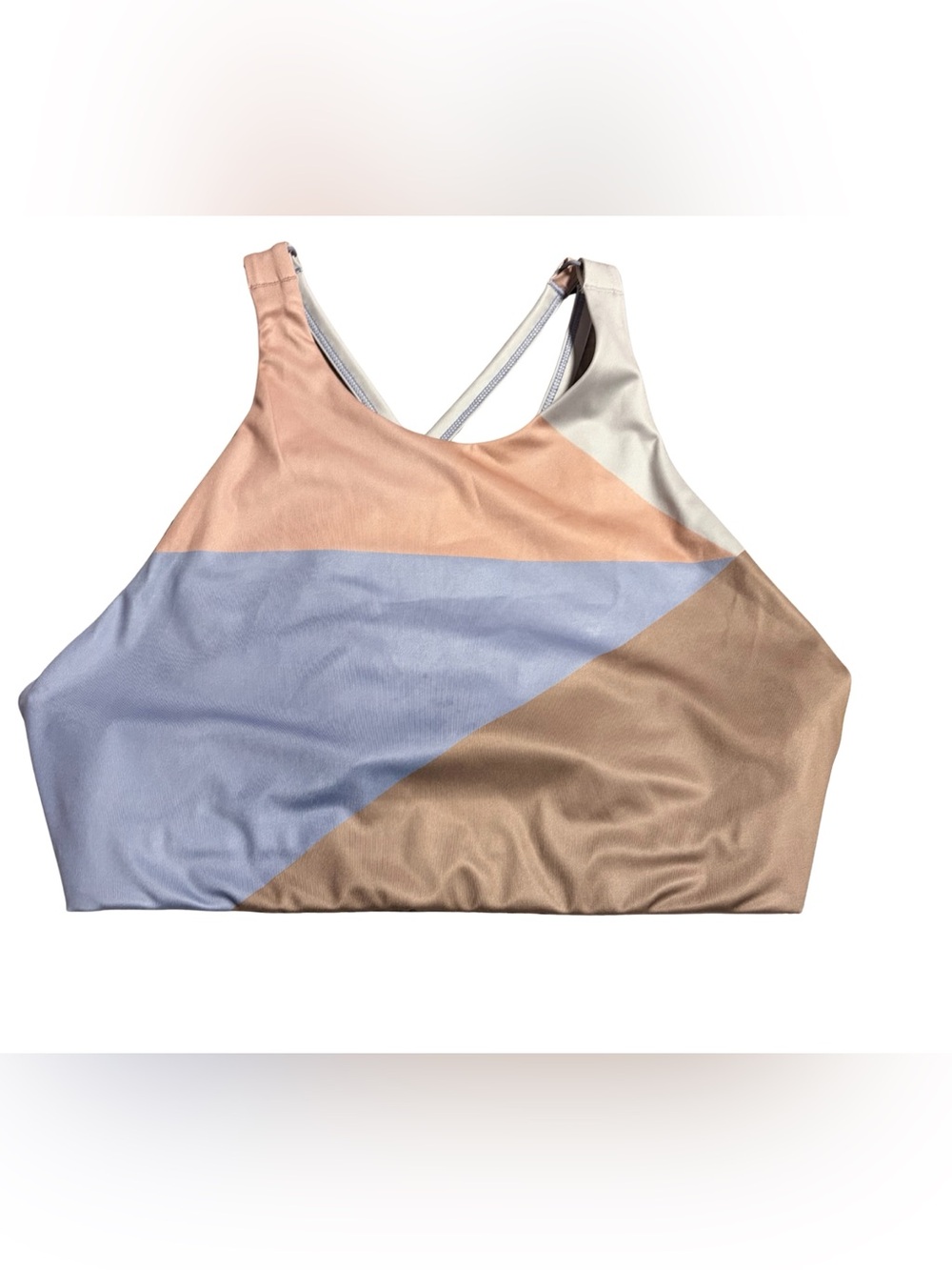 NWT LOLË Burst Up Color-block High-Neck Strappy Sports Bra Pink, Blue, Beige